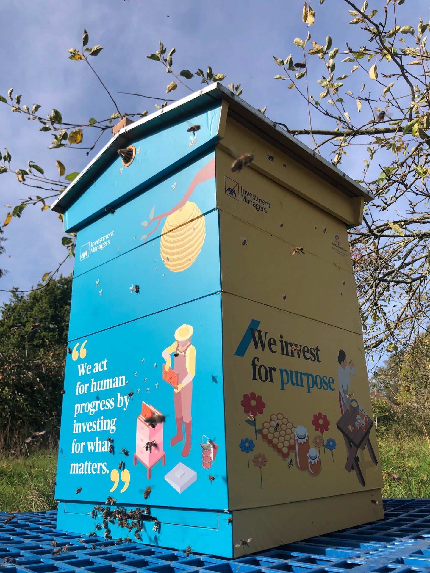 Branded Beehive & Bees – Delivered & Installed (Client Maintains Hive & Bees)